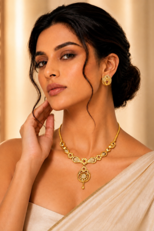 Ruby Paisley Gold-Plated Necklace Set
