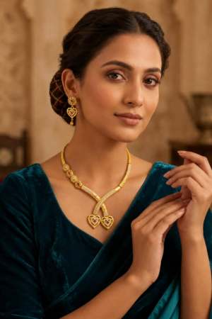 Ruby Heart Gold-Finish Necklace Set