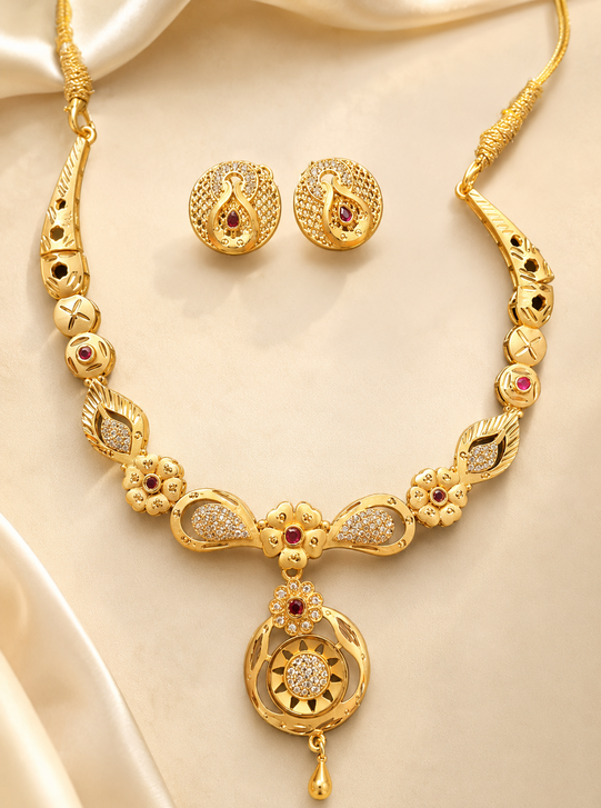 Ruby Paisley Gold-Plated Necklace Set - Image 2