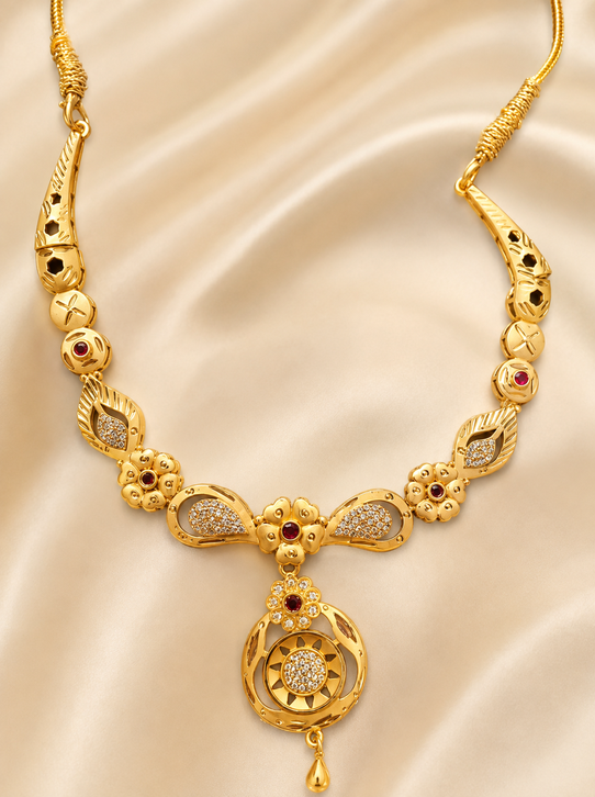 Ruby Paisley Gold-Plated Necklace Set - Image 3