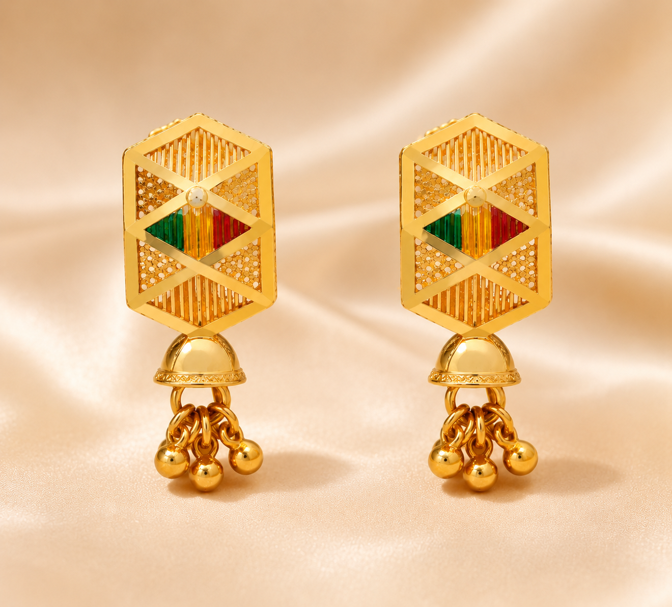 Rangrez Shahi Geometric Gold Drop Earrings - Image 2