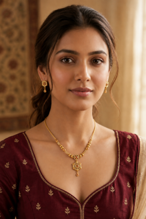 Royal Hexagon Ruby Gold-Finish Necklace Set