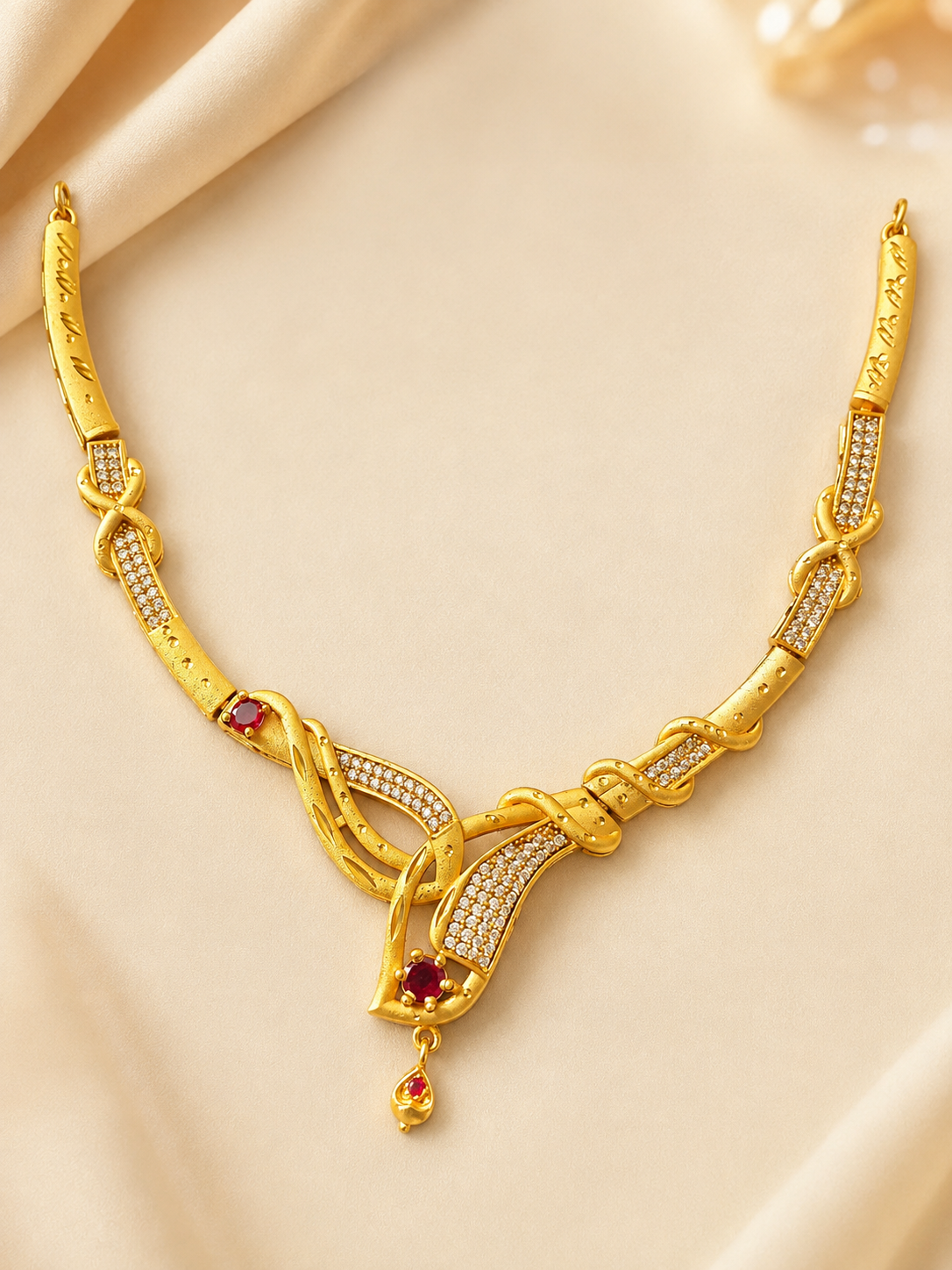 Royal Ruby Gold Necklace & Earrings Set - Image 3