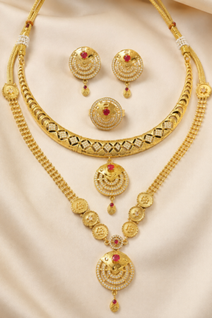Royal Ruby Radiance Gold Necklace Set 4 Items