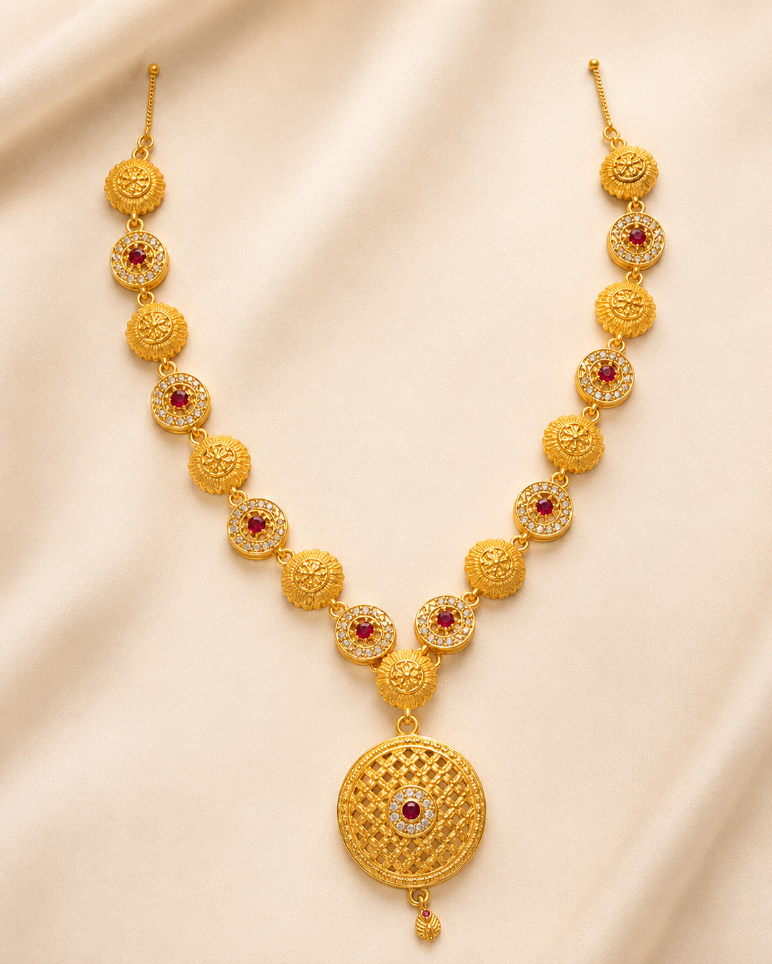 Royal Ruby Floral Gold Necklace Set - Image 4