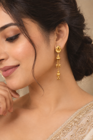 Golden Teardrop Jhumka Drop Earrings with Hanging Beads