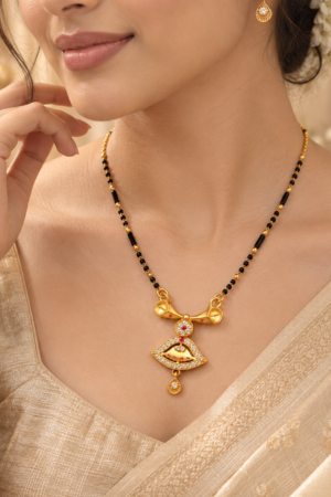 Gold Tone Black Beaded Mangalsutra with Designer Pendant