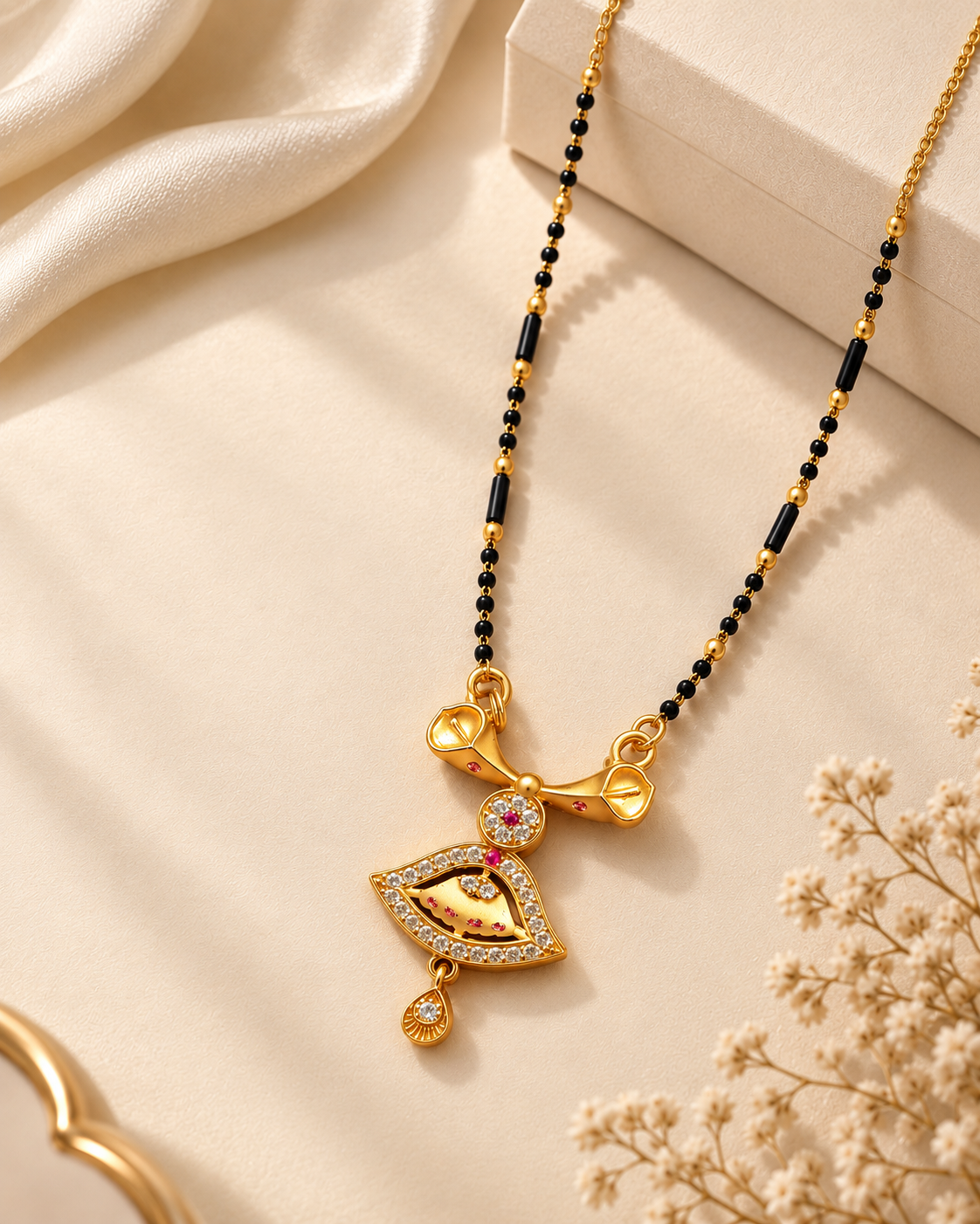 Gold Tone Black Beaded Mangalsutra with Designer Pendant