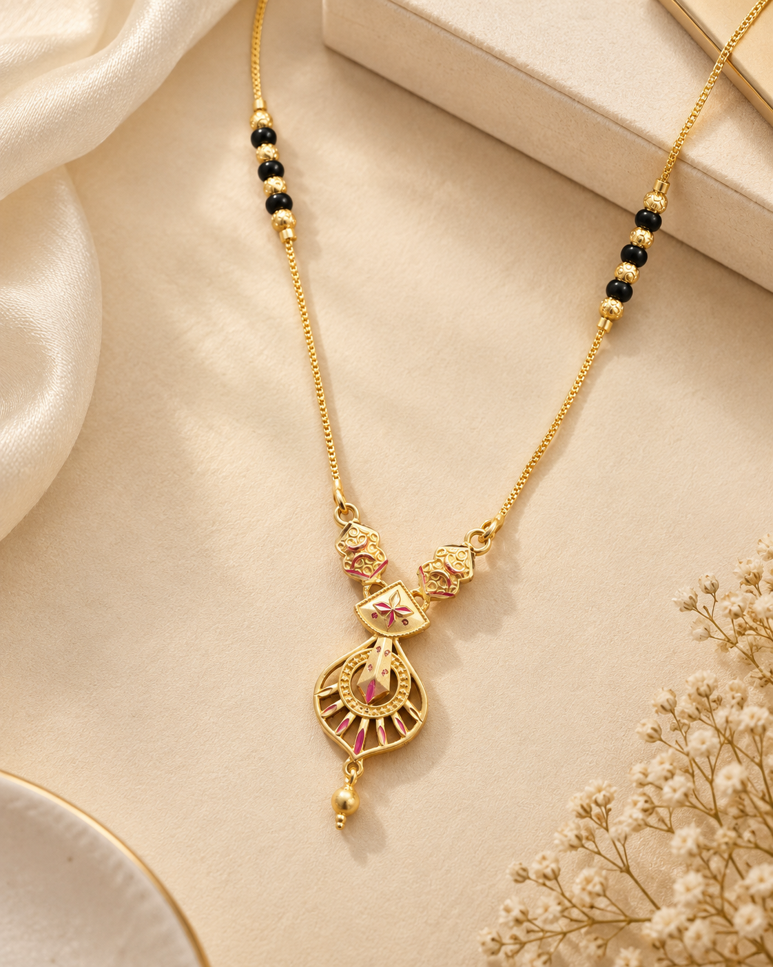 Designer Gold Black Beaded Mangalsutra