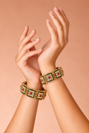 Green Red Stone Designer Bangle Set