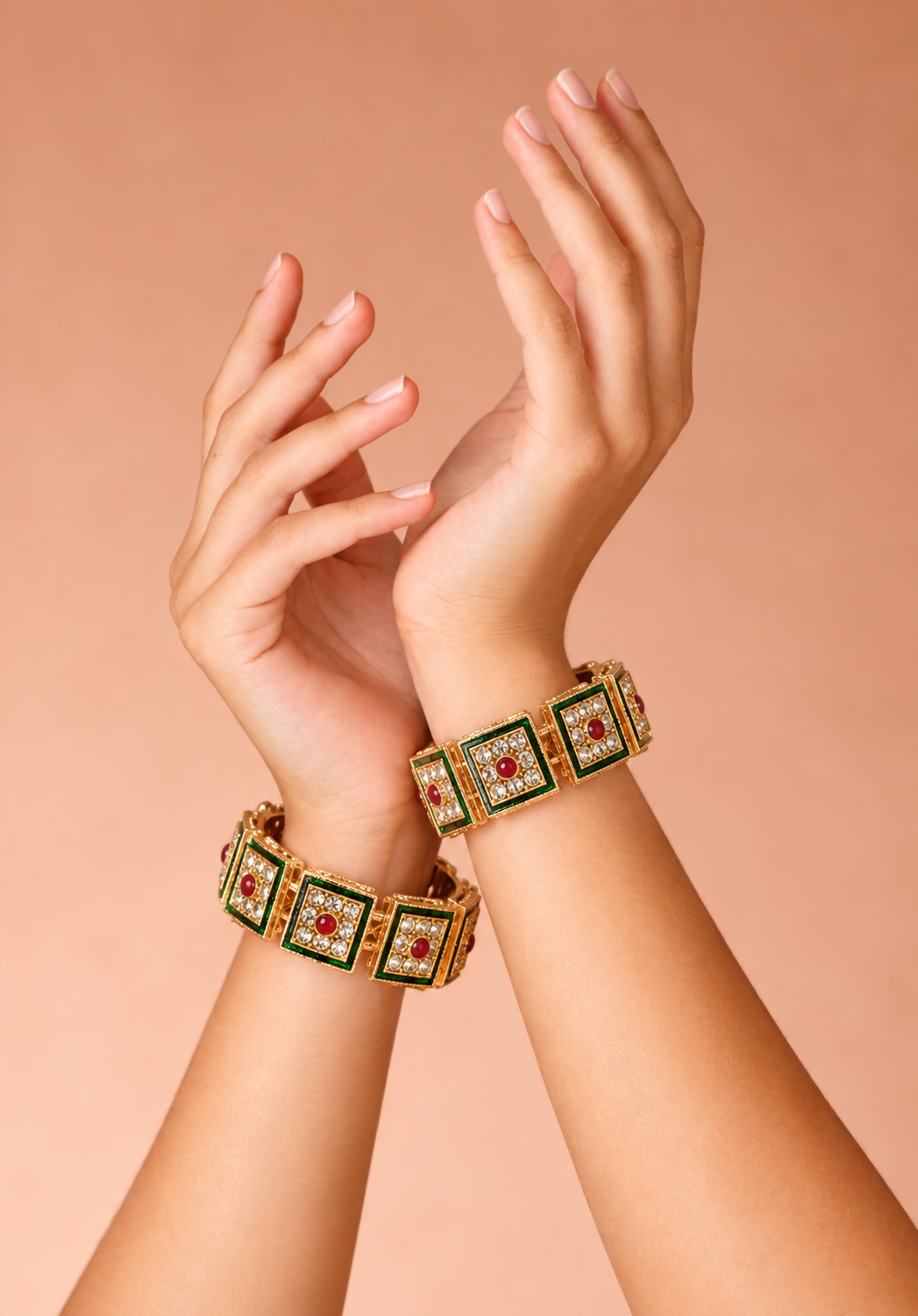 Green Red Stone Designer Bangle Set