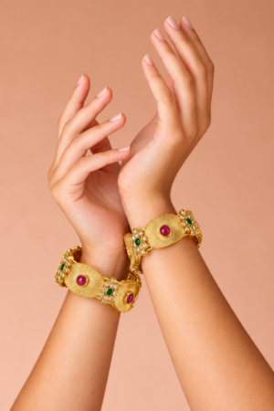 Red Green Designer Stone Kada Set
