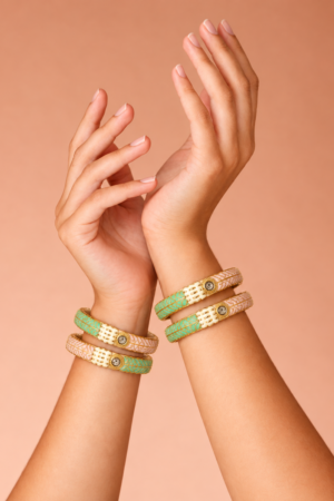 Elegant Mint & Blush Enamel Designer Bangle Set