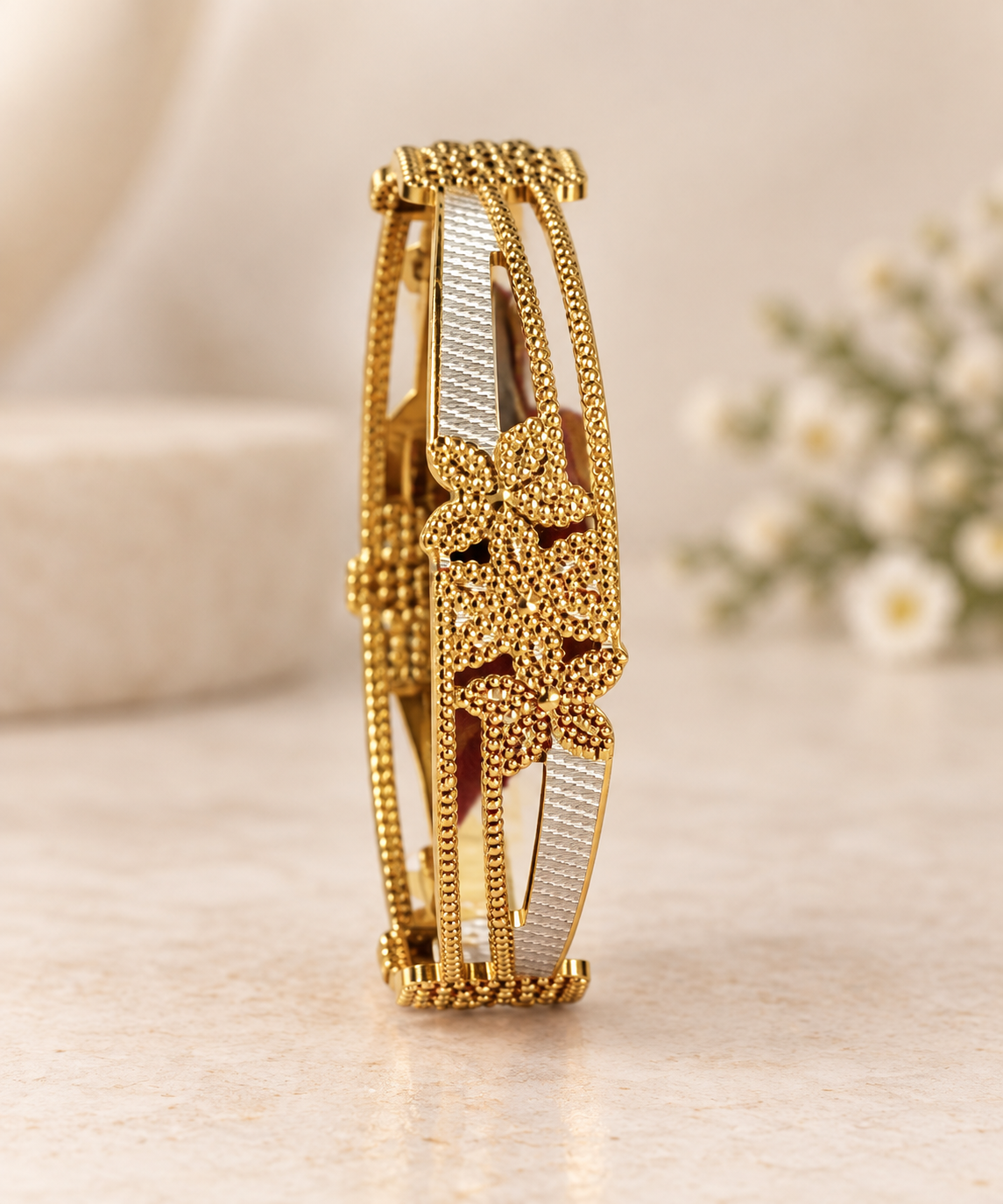 Gold-Tone Floral Designer Bangles