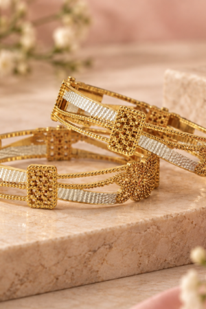 Gold-Tone Floral Designer Bangles