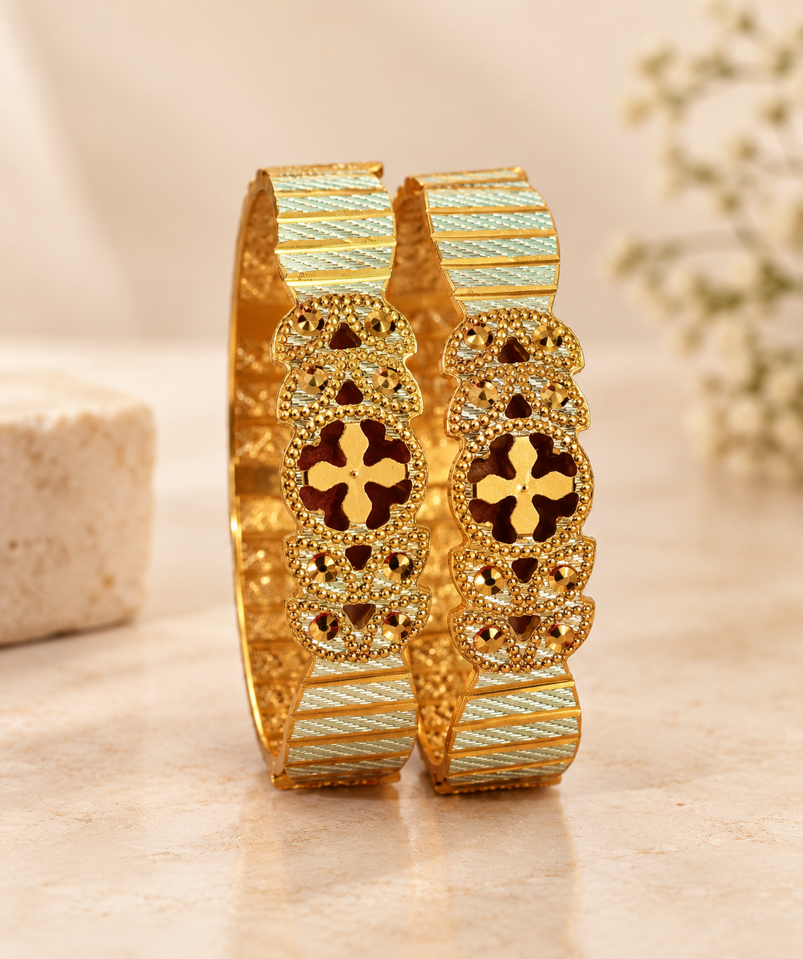 Floral Gold-Tone Designer Bangles – Set of 2