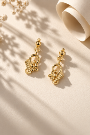 Elegant Floral Gold-Tone Drop Earrings for Women