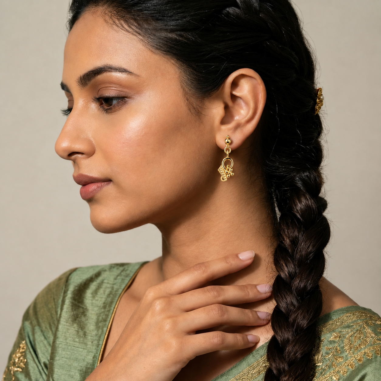 Elegant Floral Gold-Tone Drop Earrings for Women