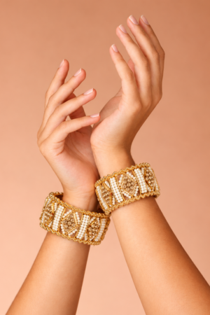 Royal Pearl & Crystal Gold-Tone Bridal Kada Bangles