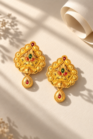 Traditional Red & Green Meenakari Style Gold-Tone Drop Earrings for Women