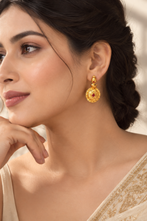 Floral Ruby Accent Drop Earrings