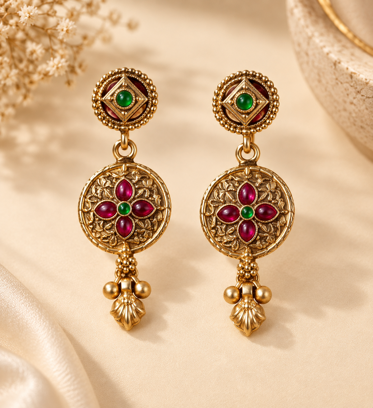 Traditional Floral Meenakari-Style Necklace Set - Image 3
