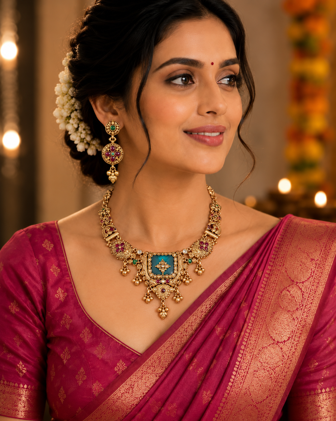 Traditional Floral Meenakari-Style Necklace Set