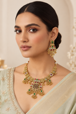 Multicolor Temple Necklace Set with Earrings