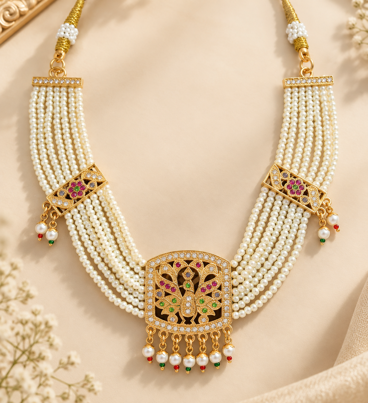 Royal Peacock Pearl Multi-Strand Necklace