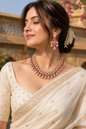 Royal Red Kundan Gold-Plated Necklace Set
