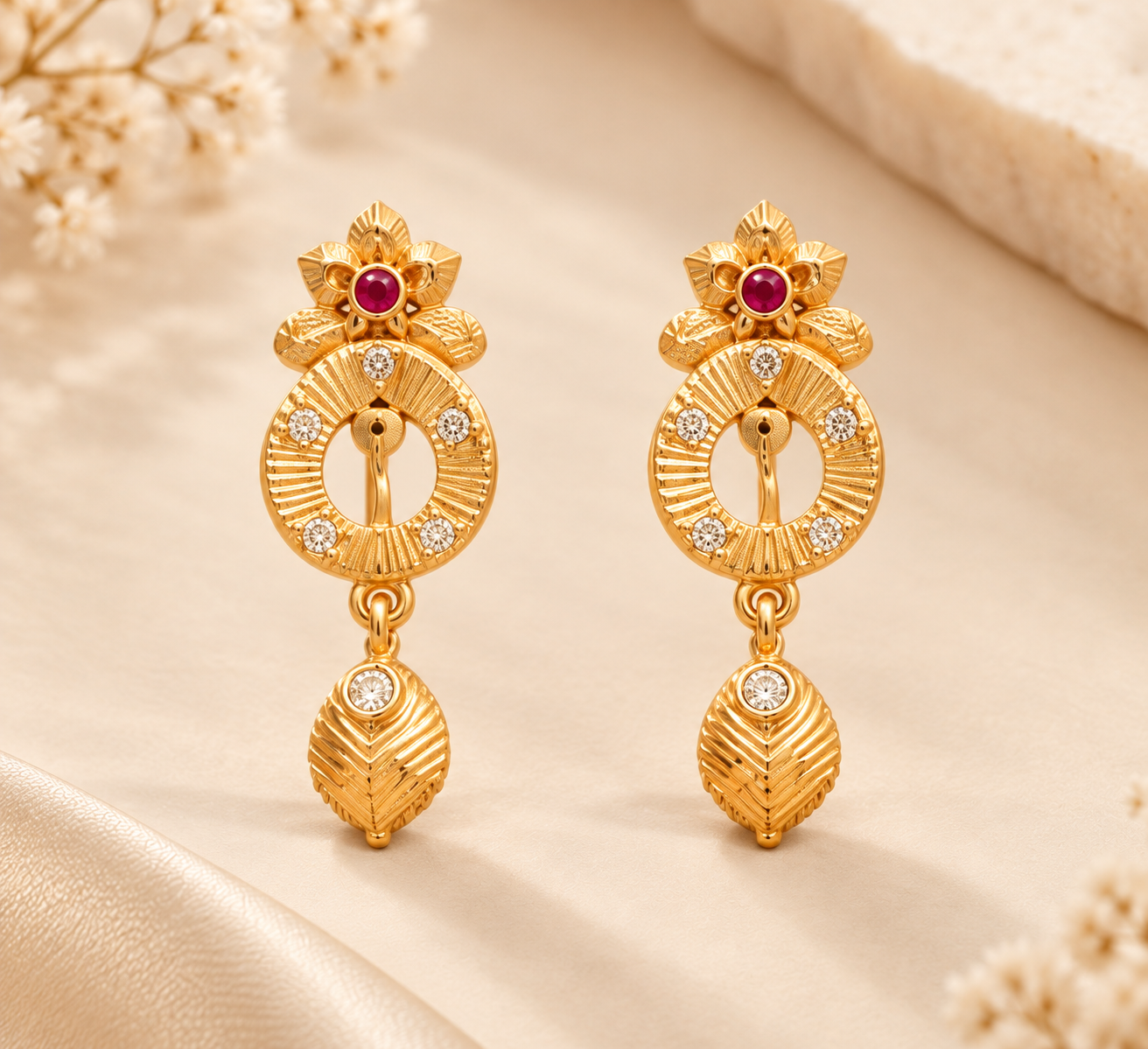 Royal Floral Ruby & Black Bead Gold-Plated Necklace Set - Image 4