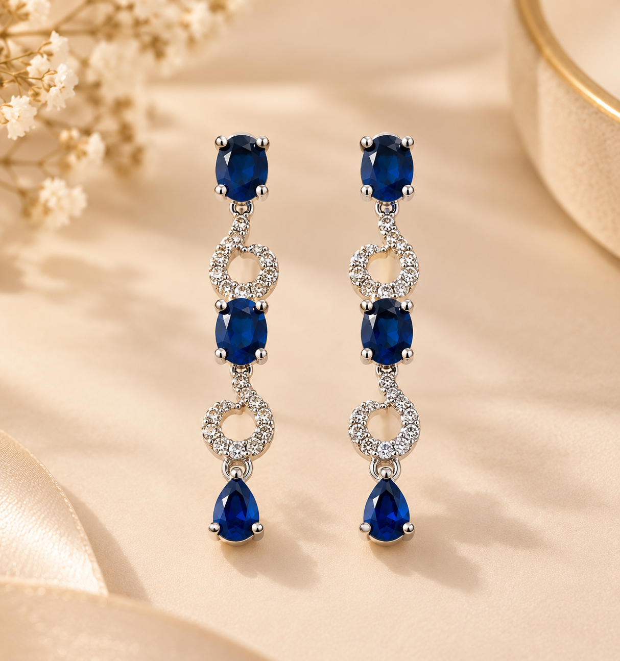 Royal Blue Sapphire Crystal Drop Earrings - Image 3