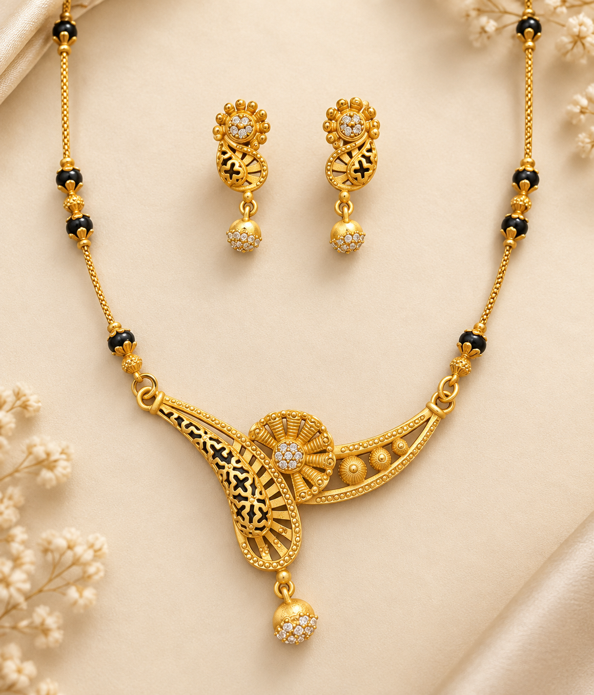 Aarohi Classic Black Bead Jewellery Set