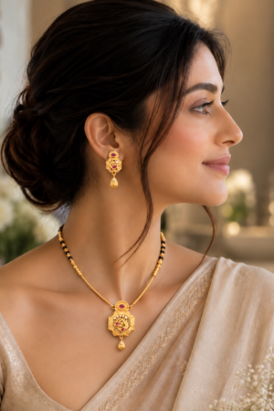 Antique Nakshi Ruby Pendant Necklace Set