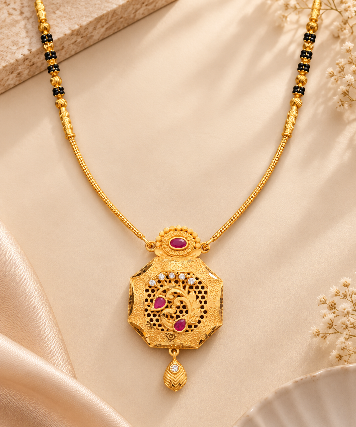 Antique Nakshi Ruby Pendant Necklace Set - Image 4