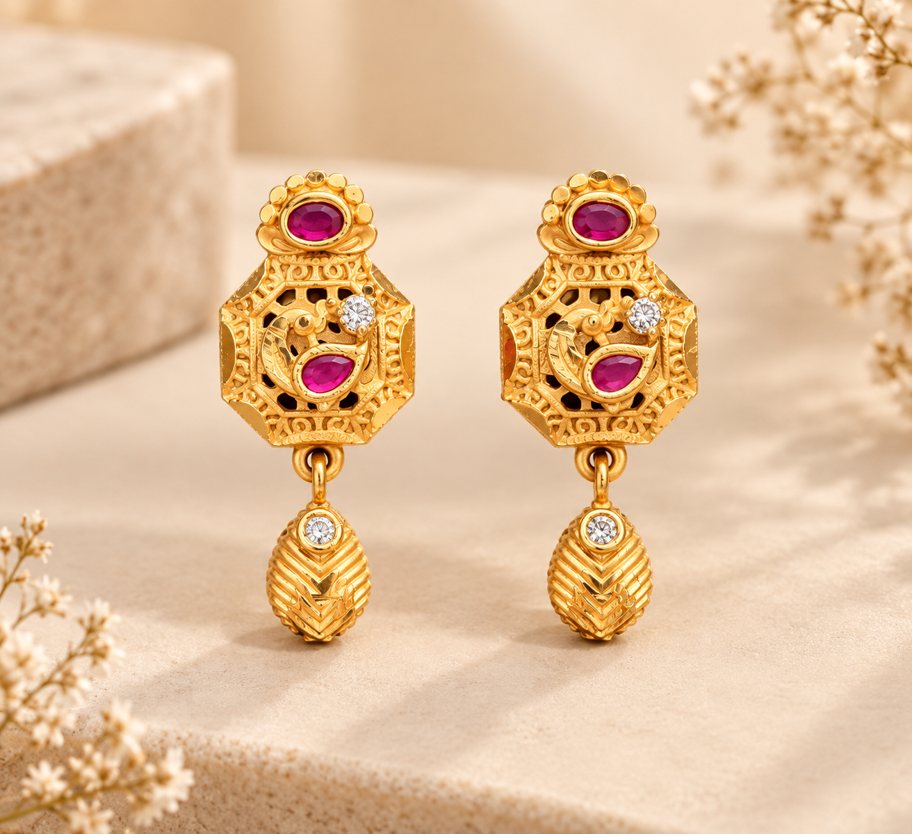 Antique Nakshi Ruby Pendant Necklace Set - Image 3