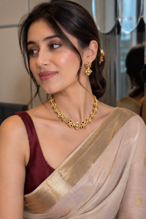 Gold Plated Floral Necklace & Earrings Set