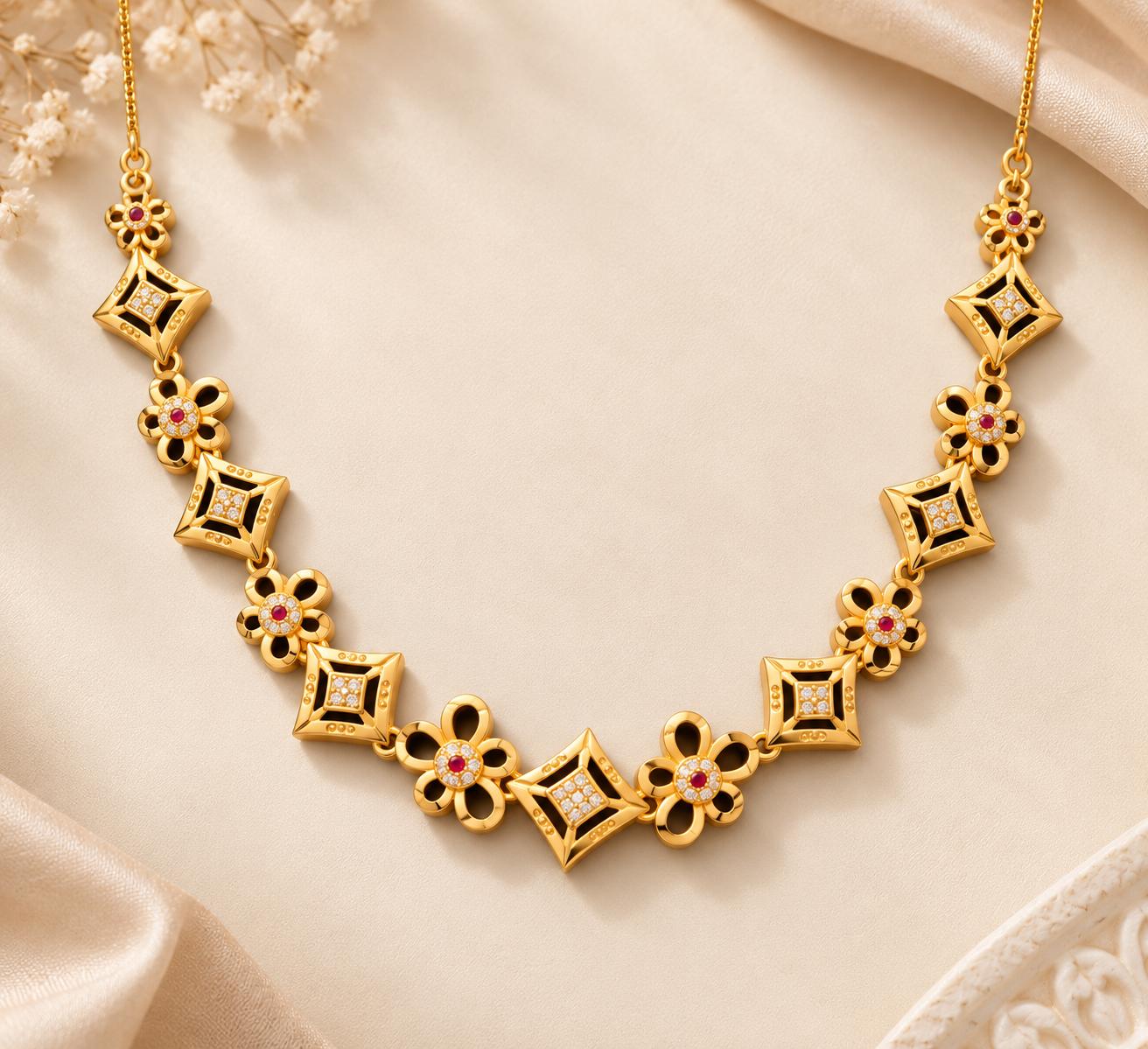 Gold Plated Floral Necklace & Earrings Set - Image 3