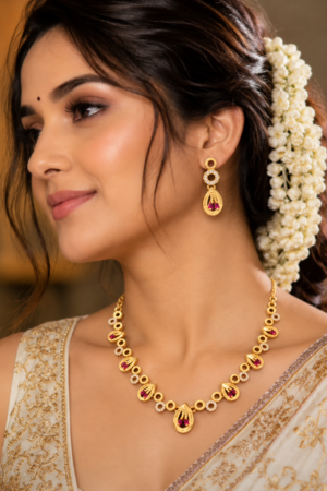 Gold-Plated Ruby & CZ Necklace Set