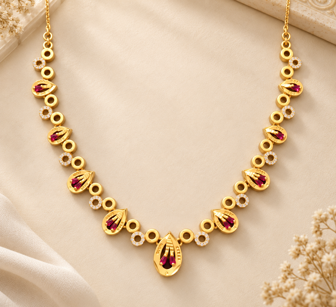 Gold-Plated Ruby & CZ Necklace Set - Image 4