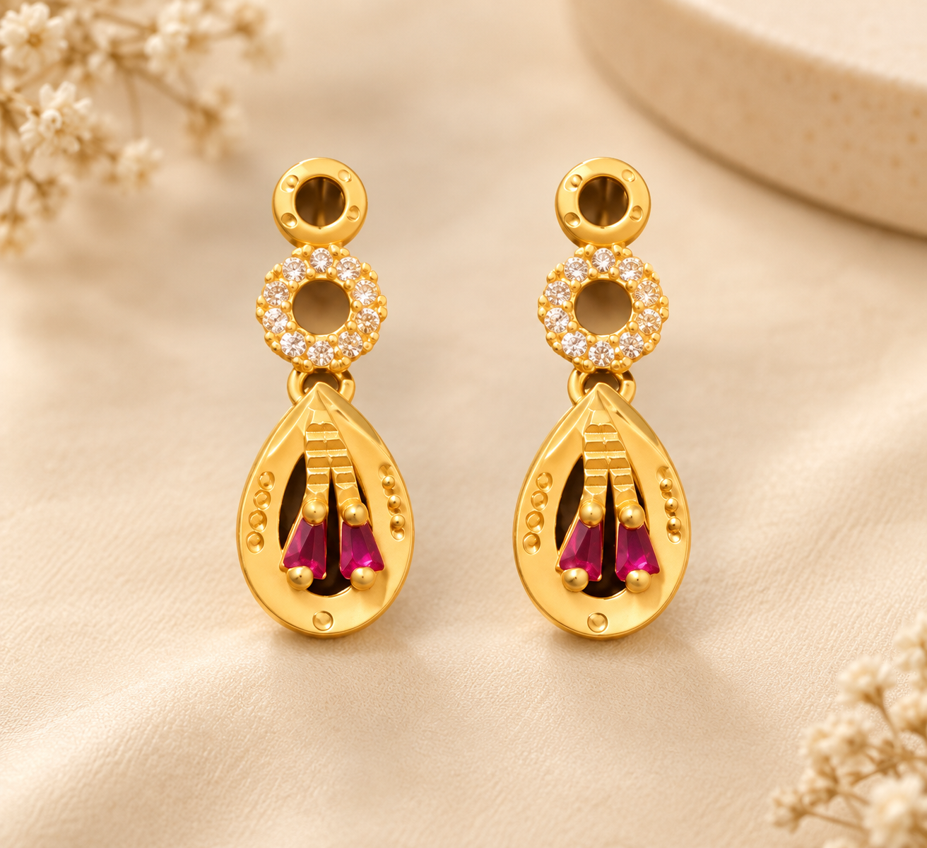 Gold-Plated Ruby & CZ Necklace Set - Image 3